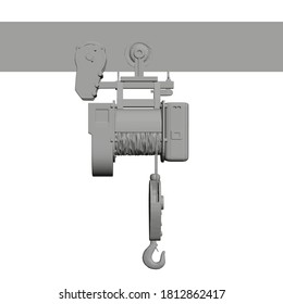 Low poly lifting stationary crane isolated on white background. 3D. Front view. Vector illustration