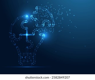 Low Poly Light Bulb, Futuristic Innovation, Polygonal Idea Concept, Digital Creativity, AI Smart Thinking