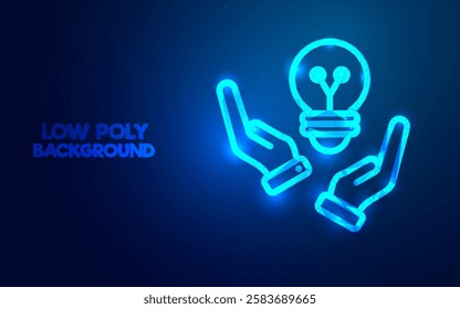 Low Poly Light Bulb Icon Design, Geometric Minimalistic 3D Concept for Innovation, Creativity, and Technology