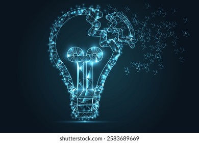Low Poly Light Bulb Icon Design, Geometric Minimalistic 3D Concept for Innovation, Creativity, and Technology