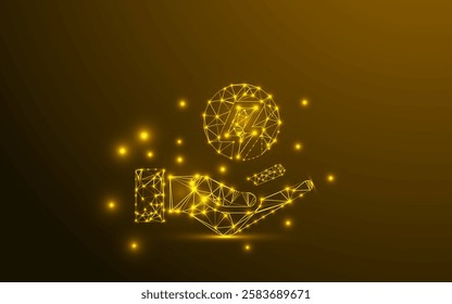 Low Poly Light Bulb Icon Design, Geometric Minimalistic 3D Concept for Innovation, Creativity, and Technology