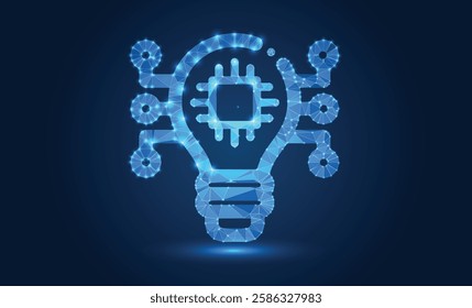 Low Poly Light Bulb Icon Design, Geometric Minimalistic 3D Concept for Innovation, Creativity, and Technology