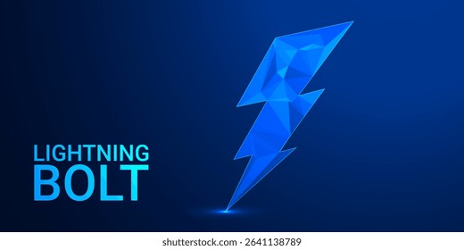 Low Poly Lightning Bolt on Futuristic Blue Background – Geometric Energy Symbol with Digital Glow Effect