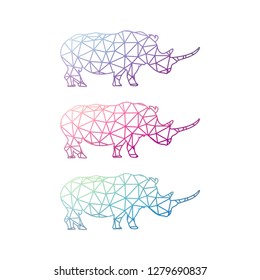 low poly line design colorful rhino character