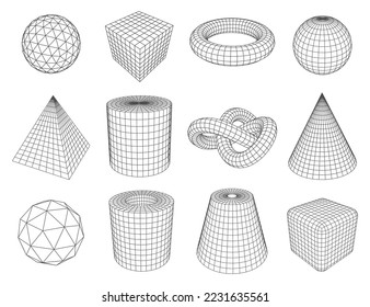 3 D Wireframe Shapes Set Vector Art & Graphics