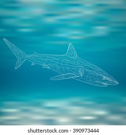 Low poly linear geometric shark vector illustration in the blue sea background