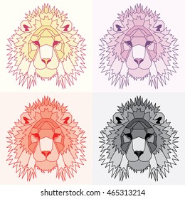 Low poly lined lions set