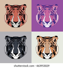 Low poly lined tigers set