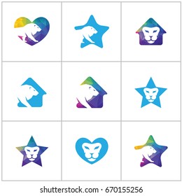 Low poly lion logo design collection. luxury home, real estate logo