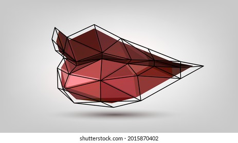 Low-Poly-Lippen mit rotem Lippenstift und Maschen auf der Oberfläche
