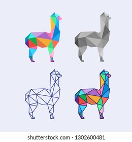 LOW POLY LLAMA POLYGONAL TRIANGULAR GEOMETRIC ILLUSTRATION SET