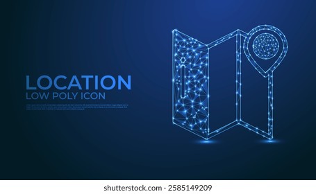 Low Poly Location Icon Design, Geometric 3D Symbol Representing Navigation, Geolocation, Mapping, GPS, and Travel Concept for Directions, Tourism, and Digital Location-Based Services
