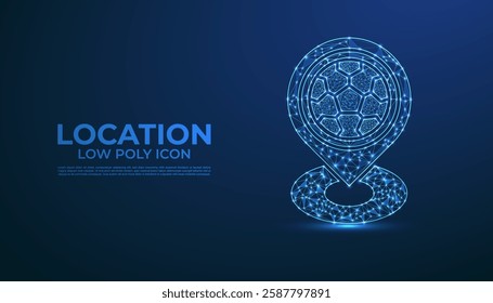 Low Poly Location Icon Design, Geometric 3D Symbol Representing Navigation, Geolocation, Mapping, GPS, and Travel Concept for Directions, Tourism, and Digital Location-Based Services