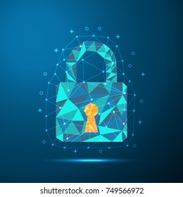low poly Lock illustration with lines and dots