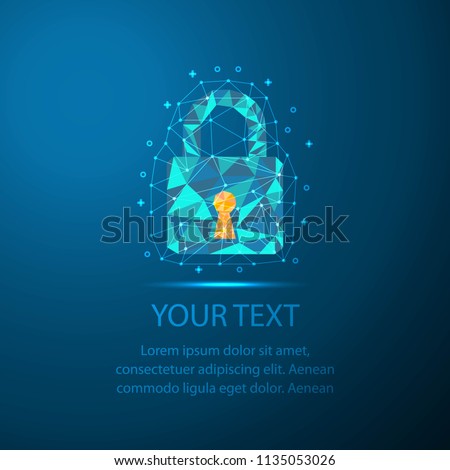 low poly Lock illustration with lines and dots.