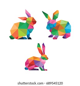 LOW POLY LOGO ICON SYMBOL RABBIT POLYGONAL SET