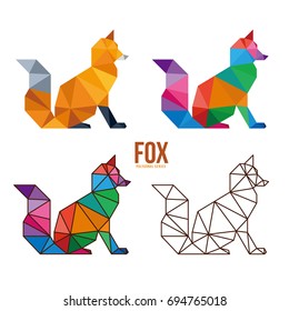 LOW POLY LOGO ICON SYMBOL FOX TRIANGLE POLYGONAL SET