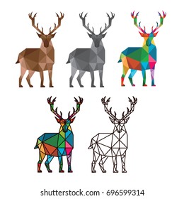 LOW POLY LOGO ICON SYMBOL NATURE DEER POLYGONAL SET