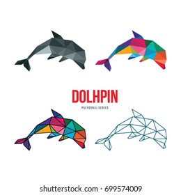 LOW POLY LOGO ICON SYMBOL TRIANGLE DOLPHIN SEA UNDERWATER POLYGONAL GEOMETRIC SET