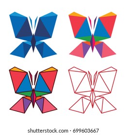 LOW POLY LOGO ICON SYMBOL TRIANGLE BUTTERFLY GEOMETRIC POLYGONAL SET