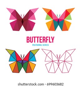LOW POLY LOGO ICON SYMBOL TRIANGLE BUTTERFLY GEOMETRIC POLYGONAL SET