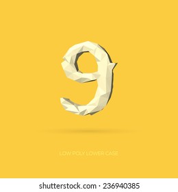 Low Poly Lower Case Alphabet Number 9 - Hand Drawn Style - Vector Illustration
