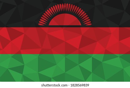 Low poly Malawi flag vector illustration. Triangular Malawian flag graphic. Malawi country flag is a symbol of independence.