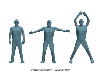 Low Poly Man Doing Jumping Jacks. Isolated On White Background. 3d Vector Illustration.