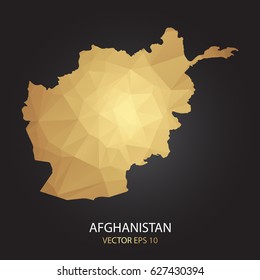 Low poly map of Afghanistan. Gold Polygonal shape on black background. Vector illustration eps 10.