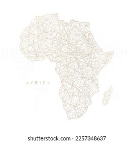 Low poly map of Africa Continent. Gold polygonal wireframe. Glittering vector with gold particles on white background. Vector illustration eps 10.