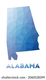 Low poly map of Alabama. Geometric illustration of the us state. Alabama polygonal map. Technology, internet, network concept. Vector illustration.