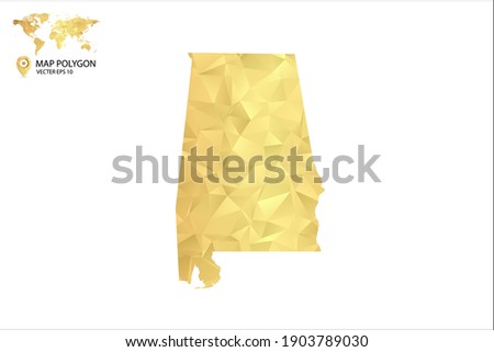 Low poly map of Alabama. Gold Polygon. Vector illustration eps 10.