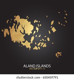 Low poly map of Aland Islands. Gold Polygonal shape on black background. Vector illustration eps 10.