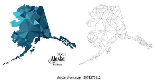 Low Poly Map of Alaska State (USA). Polygonal Shape Vector Illustration on White Background. States of America Territory.