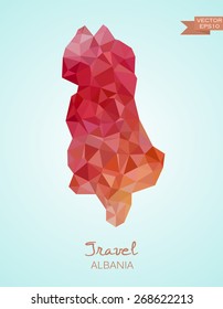 Low Poly Map of Albania isolated. Vector version