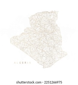 Low poly map of Algeria. Gold polygonal wireframe. Glittering vector with gold particles on white background. Vector illustration eps 10.