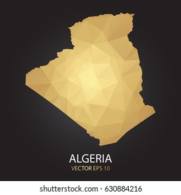 Low poly map of Algeria. Gold Polygonal shape on black background. Vector illustration eps 10.