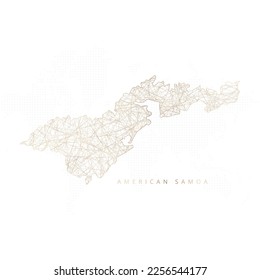 Mapa de baja polilla de Samoa Americana. Mazo de cables polígono dorado. Vector de brillo con partículas de oro sobre fondo blanco. Ilustración vectorial eps 10.