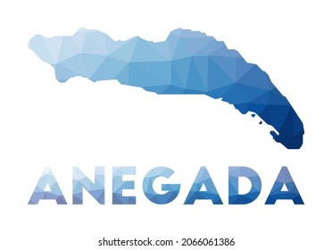 Mapa bajo de poli de Anegada. Ilustración geométrica de la isla. Mapa poligonal de Anegada. Tecnología, Internet, concepto de red. Ilustración vectorial.