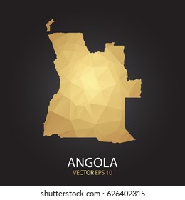 Low poly map of Angola. Gold Polygonal shape on black background. Vector illustration eps 10.