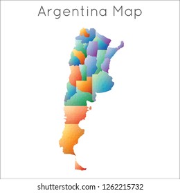 Low poly map of Argentina in geometric polygonal mosaic style with bright colors.