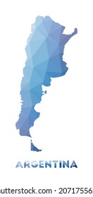 Low poly map of Argentina. Geometric illustration of the country. Argentina polygonal map. Technology, internet, network concept. Vector illustration.