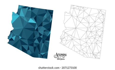 Low-Poly-Karte des Bundesstaates Arizona (USA). Polygonal geformte Vektorgrafik auf weißem Hintergrund. Staaten des amerikanischen Hoheitsgebiets.