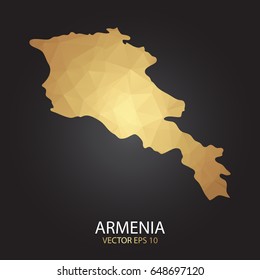 Low poly map of Armenia. Gold Polygonal shape on black background. Vector illustration eps 10.