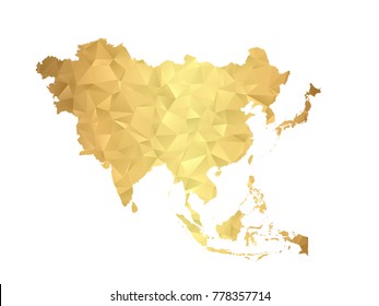 Low poly map of Asia. Gold Polygon. Vector illustration eps 10.