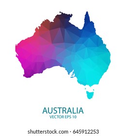 Low poly map of Australia. Colorful Polygonal shape on black background. Vector illustration eps 10.