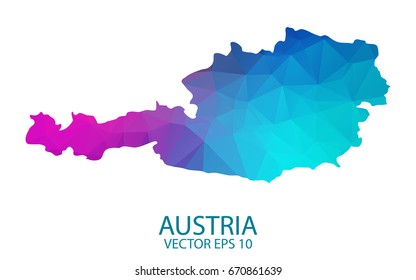 Low poly map of Austria. Colorful Polygonal shape on black background - vector illustration eps 10.