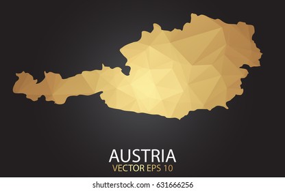 Low poly map of Austria. Gold Polygonal shape on black background. Vector illustration eps 10.