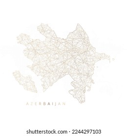 Low poly map of Azerbaijan. Gold polygonal wireframe. Glittering vector with gold particles on white background. Vector illustration eps 10.