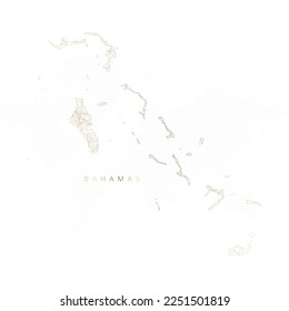 Low poly map of Bahamas. Gold polygonal wireframe. Glittering vector with gold particles on white background. Vector illustration eps 10.